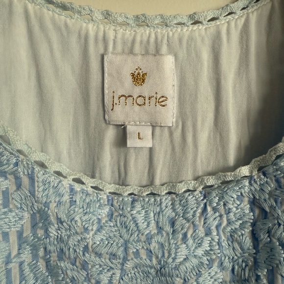 J. Marie embroidered stripe peasant top crochet trim sleeves - Picture 6 of 11